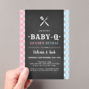 BabyQ Gender Reveal Gingham BBQ Black Acrylic Invitations