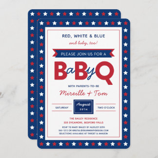 BabyQ or Baby-Q Red White Blue Baby Shower Invite