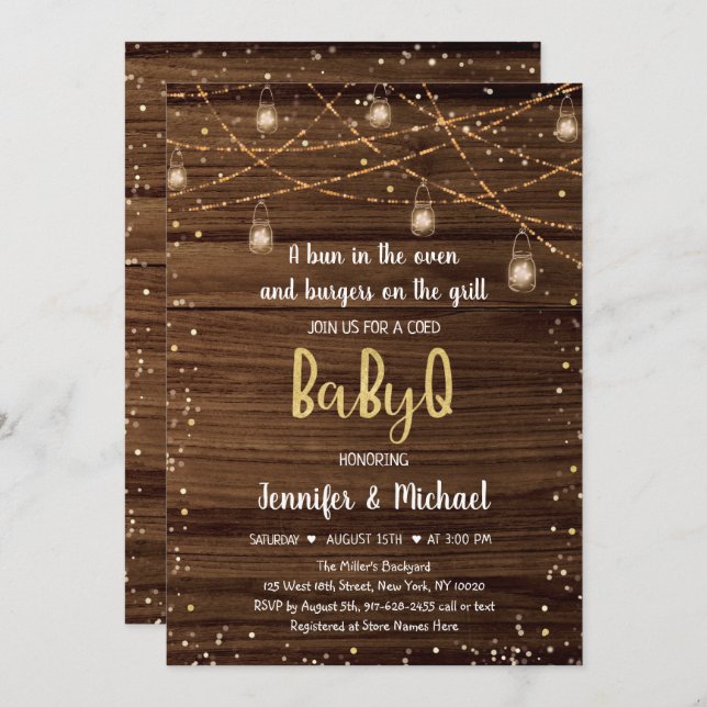 BabyQ Rustic String Lights BBQ Baby Shower Invitation (Front/Back)