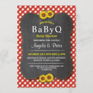 BABYQ Sunflower Baby Shower BBQ Couple Red Invite