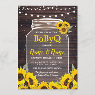 BaByQ Sunflower BBQ Baby Shower Jar Wood Invite