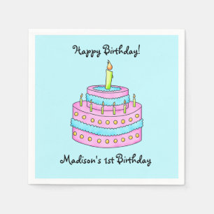 Baby's 1st Birthday Cake Name Personalised Napkin