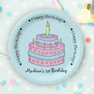 Baby's 1st Birthday Cake Name Personalised Paper Plate