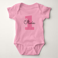 Baby's 1st Birthday custom pink bodysuit for girl