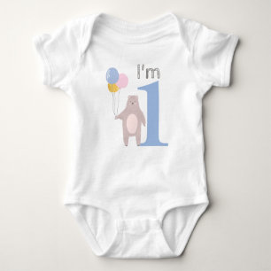 Baby's 1st Birthday Funny Bear With Balloons Baby Bodysuit