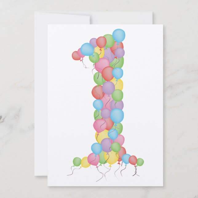 Baby's 1st Birthday Party Balloons Custom Invite (Front)