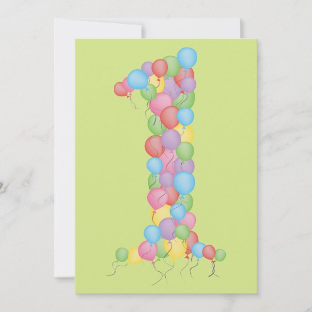 Baby's 1st Birthday Party Balloons Custom Invite (Front)