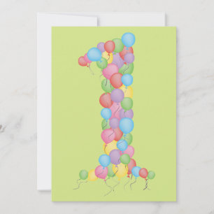 Baby's 1st Birthday Party Balloons Custom Invite