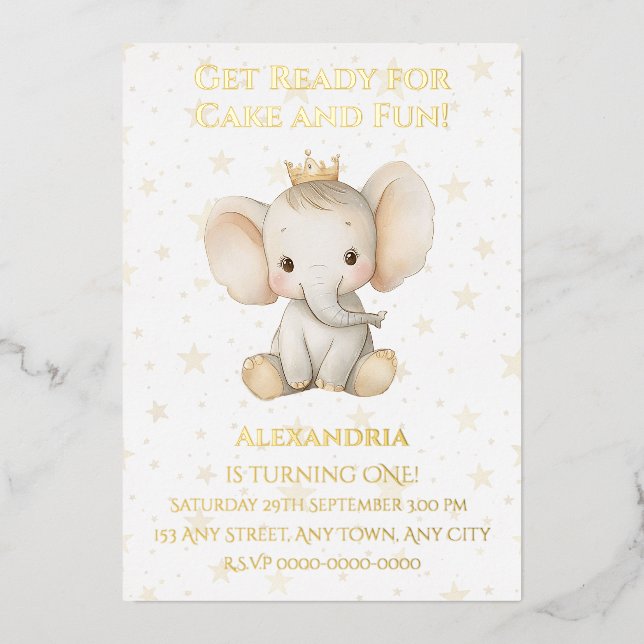 Baby's 1st birthday personalised princess elephant (Front)