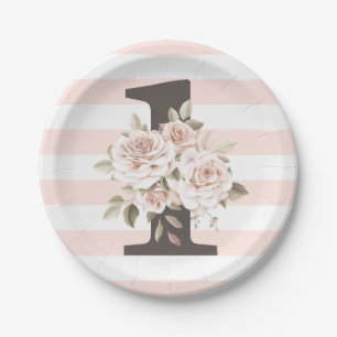 Baby's 1st Birthday Shabby Chic Roses Floral Party Paper Plate