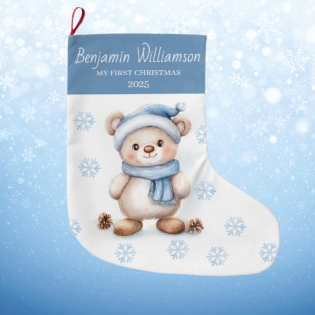 Baby's 1st Christmas Blue Snowflakes Bear  Large Christmas Stocking (Creator Uploaded)