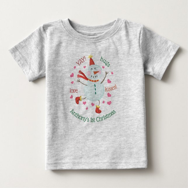 Baby's 1st Christmas Cheery Snowman Baby T-Shirt (Front)