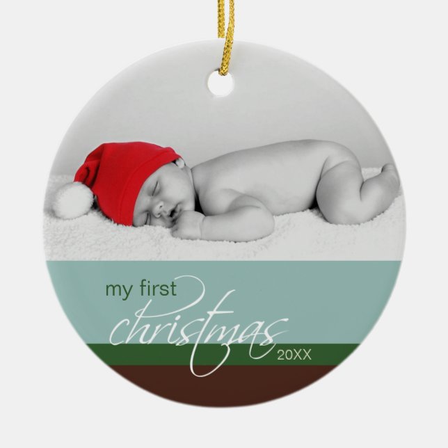 Baby's 1st Christmas Custom Ornament (blue) (Front)