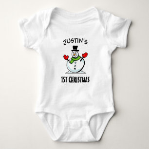 Baby's 1st Christmas cute snowman personalised Baby Bodysuit