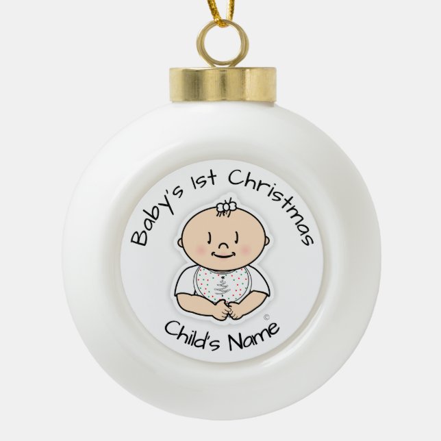 Baby's 1st Christmas Girl Ornament - Customisable (Front)