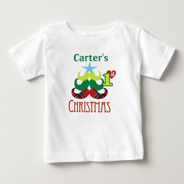 Baby's 1st Christmas Moustache Tree Tshirt (Front)