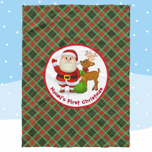 Baby's 1st Christmas Personalise Name Santa Claus Fleece Blanket