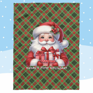 Baby's 1st Christmas Personalise Name Santa Claus Fleece Blanket