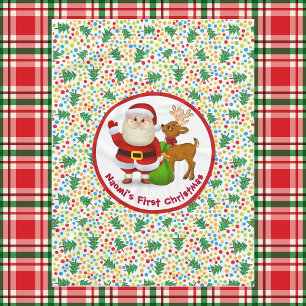Baby's 1st Christmas Personalise Name Santa Claus Fleece Blanket
