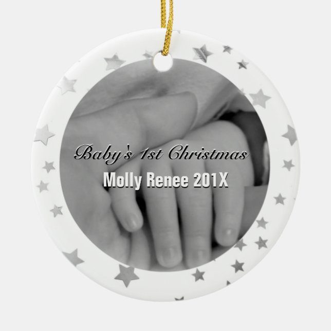 Baby's 1st Christmas Personalised Parent Hands Ceramic Tree Decoration (Front)