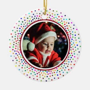 Baby's 1st Christmas Photo Colourful Dots Ceramic Tree Decoration