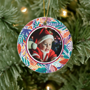 Baby's 1st Christmas Photo Colourful Foliage Ceramic Tree Decoration