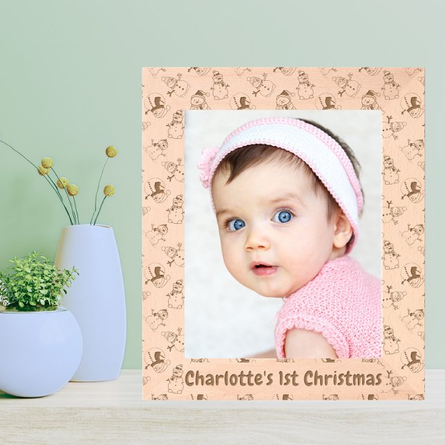 Baby's 1st Christmas Photo | Cute Snowman Pattern Etched Frames (Living Room)