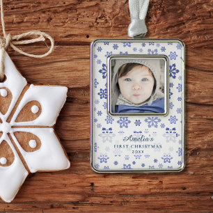 Babys 1st Christmas Photo Keepsake Custom Silver Plated Framed Ornament
