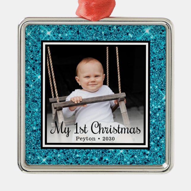 Baby's 1st Christmas Photo Metal Tree Decoration (Front)