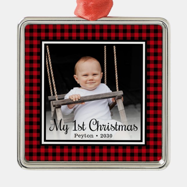 Baby's 1st Christmas Photo Metal Tree Decoration (Front)