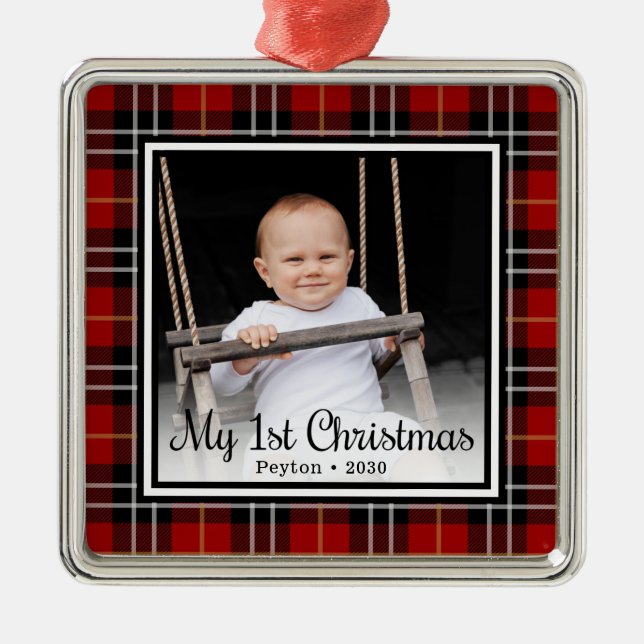 Baby's 1st Christmas Photo Metal Tree Decoration (Front)