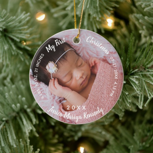 Baby's 1st Christmas Photos Birth Stats Baby name  Ceramic Tree Decoration (Tree)