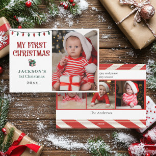 Baby's 1st Christmas Red Green Candy Cane Photo Holiday Card