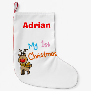 baby's 1st Christmas (reindeer) - name customised Small Christmas Stocking