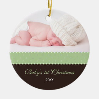 Baby's 1st Christmas - Ribbon (brown) Ceramic Tree Decoration