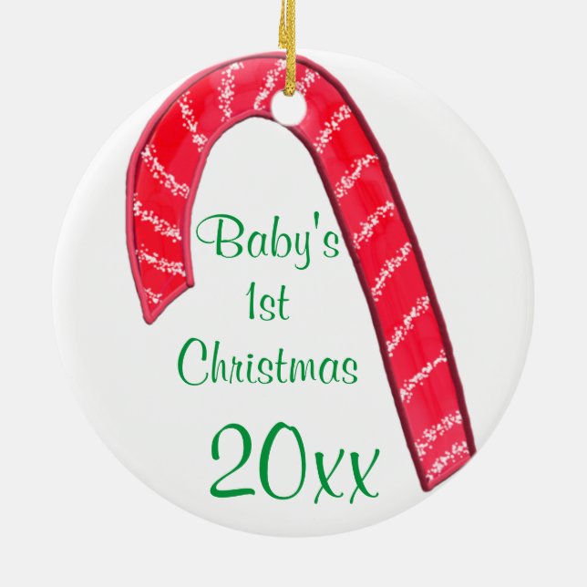 Baby's 1st Christmas Santa Claus Candy Cane Ceramic Tree Decoration (Back)