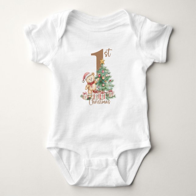 Baby's 1st Christmas Teddy Bear Baby Bodysuit (Front)
