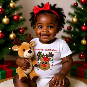 Baby's 1st Christmas with reindeer, customizable Baby Bodysuit