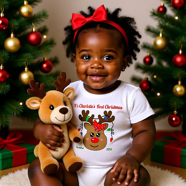 Baby's 1st Christmas with reindeer, customizable Baby Bodysuit (Baby's 1st Christmas with reindeer, customizable Baby Bodysuit)