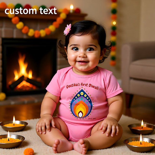 Baby's 1st Diwali with custom name style2 Baby Bodysuit (Baby's 1st Diwali with custom name,  Baby Bodysuit)