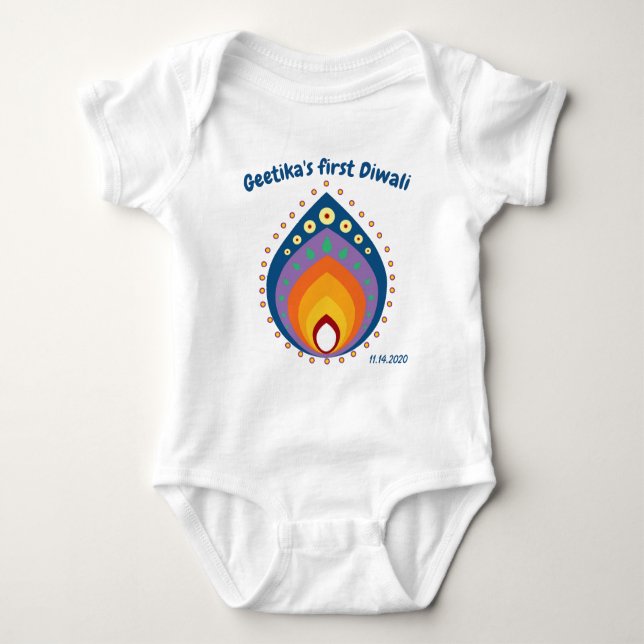 Baby's 1st Diwali with custom name style2 Baby Bodysuit (Front)