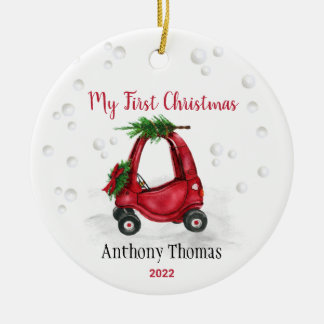 Baby's 1st First Christmas Red Holiday Toy Truck  Ceramic Tree Decoration
