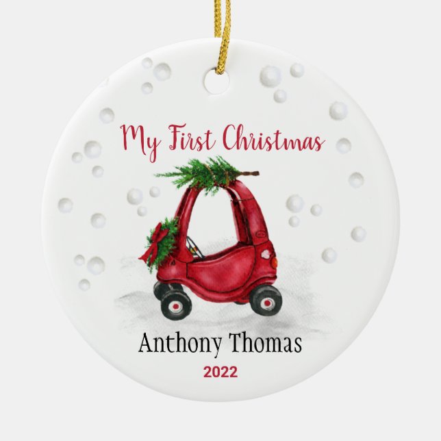 Baby's 1st First Christmas Red Holiday Toy Truck  Ceramic Tree Decoration (Front)