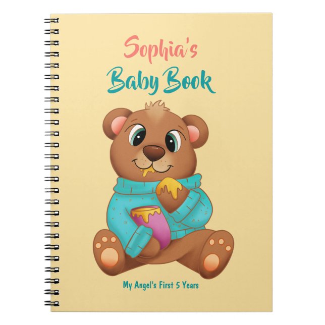 Baby's 1st Five Years Honey Bear DIY Name/Info Yel Notebook (Front)