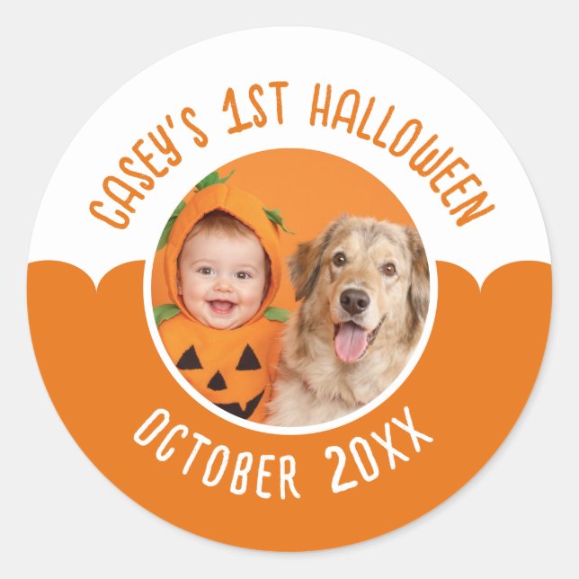 Baby's 1st Halloween Custom Photo Editable Text Classic Round Sticker (Front)