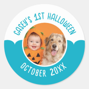 Baby's 1st Halloween Custom Photo Editable Text Classic Round Sticker