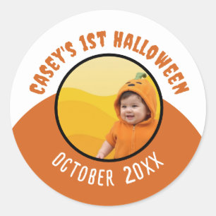 Baby's 1st Halloween Custom Photo Name and Year Classic Round Sticker