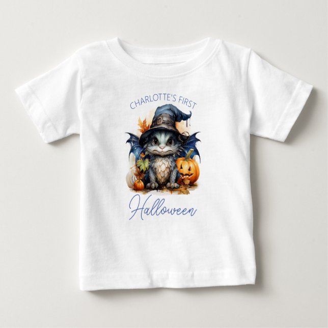 Baby's 1st Halloween Cute Watercolor Dragon Baby T-Shirt (Front)