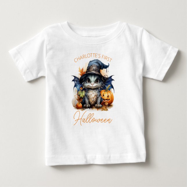 Baby's 1st Halloween Cute Watercolor Dragon Baby T-Shirt (Front)