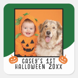 Baby's 1st Halloween Personalised Photo Name Year Square Sticker